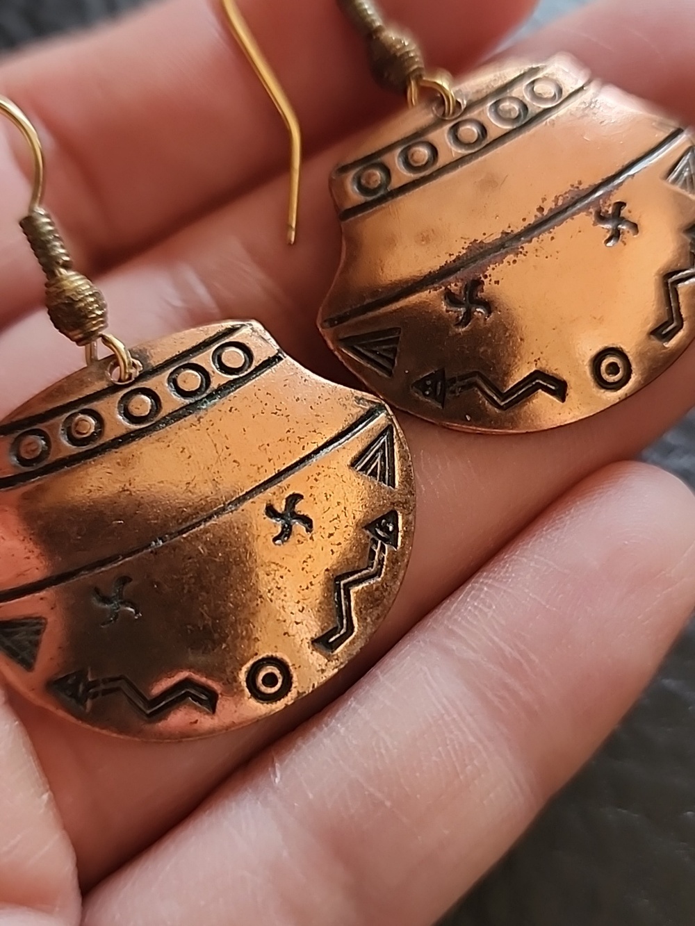 VTG Copper Tribal Dangle Earrings